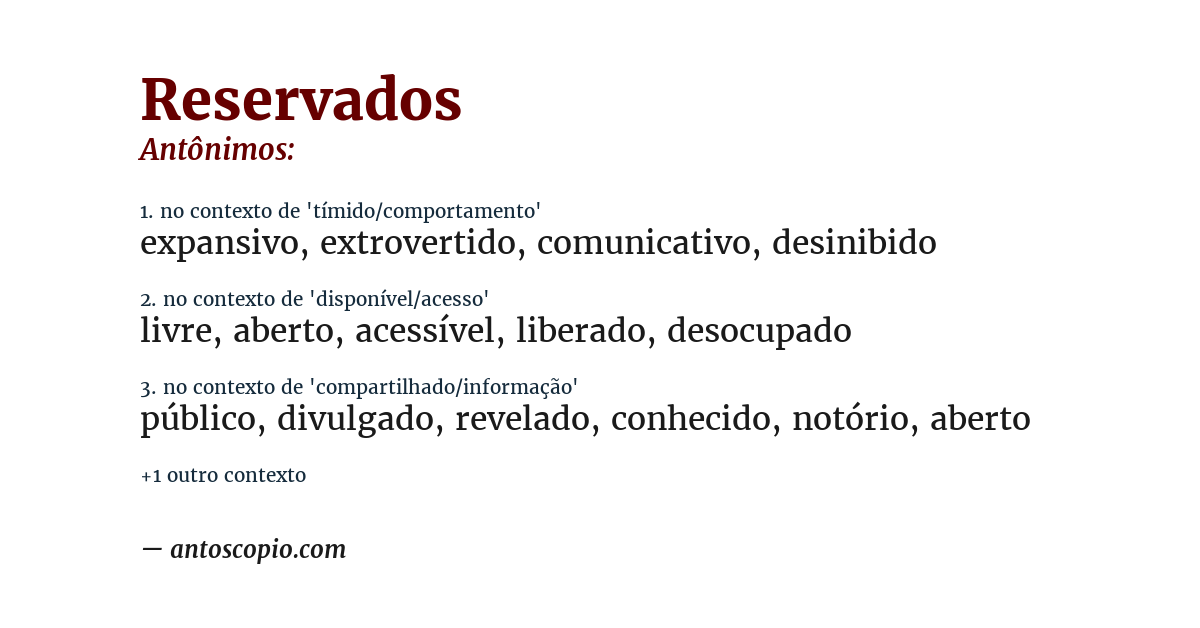 Antônimo de reservados