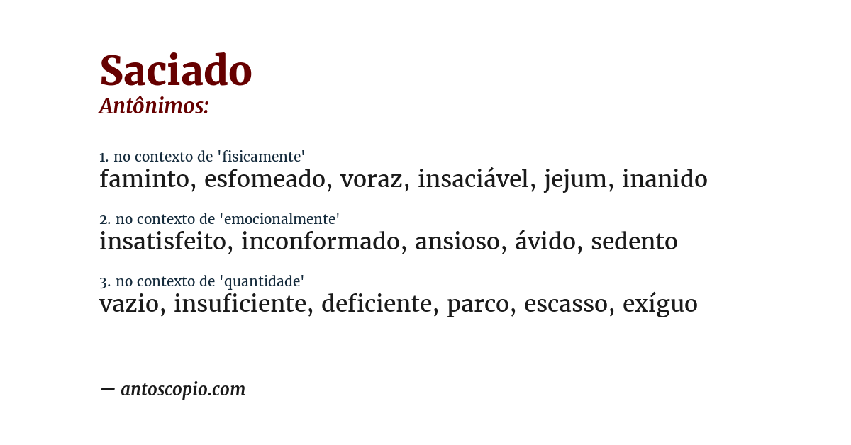 Antônimo de saciado