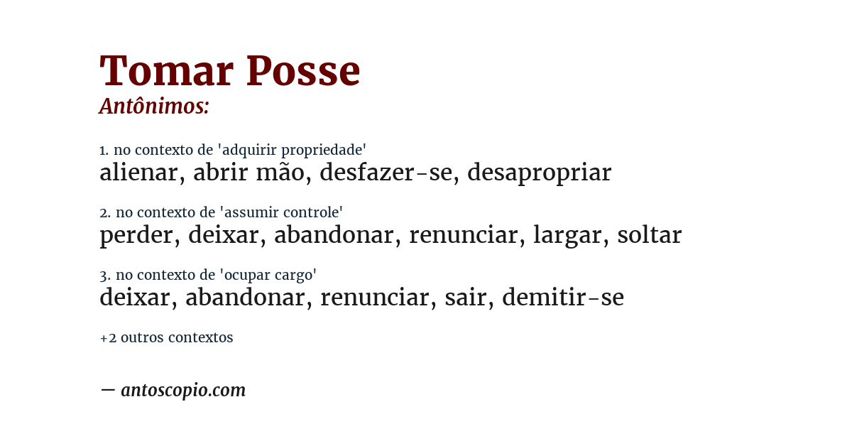 Antônimo de tomar posse