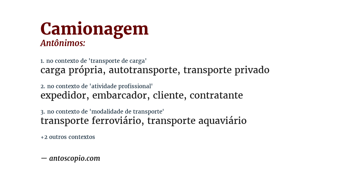 Antônimo de camionagem