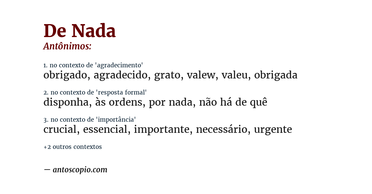 Antônimo de de nada