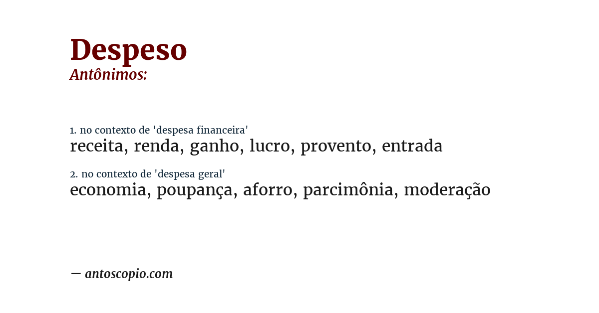 Antônimo de despeso