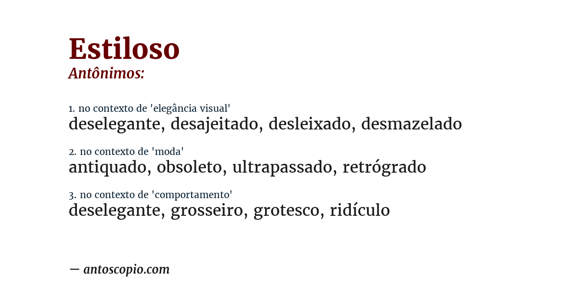 Antônimo de estiloso