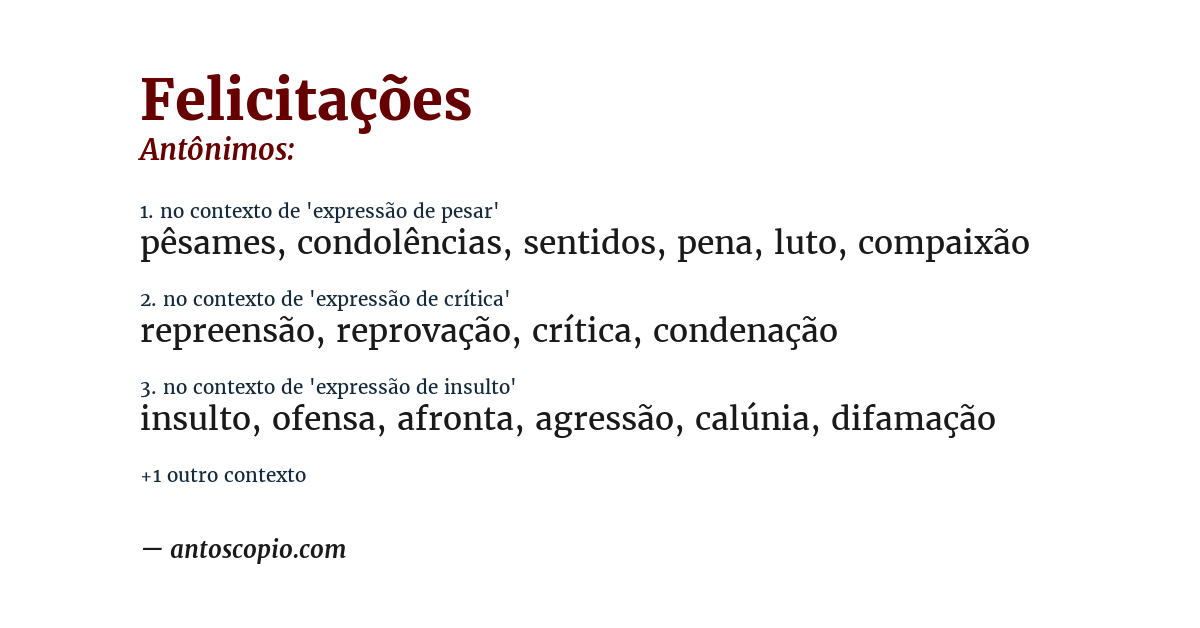 Antônimo de felicitações