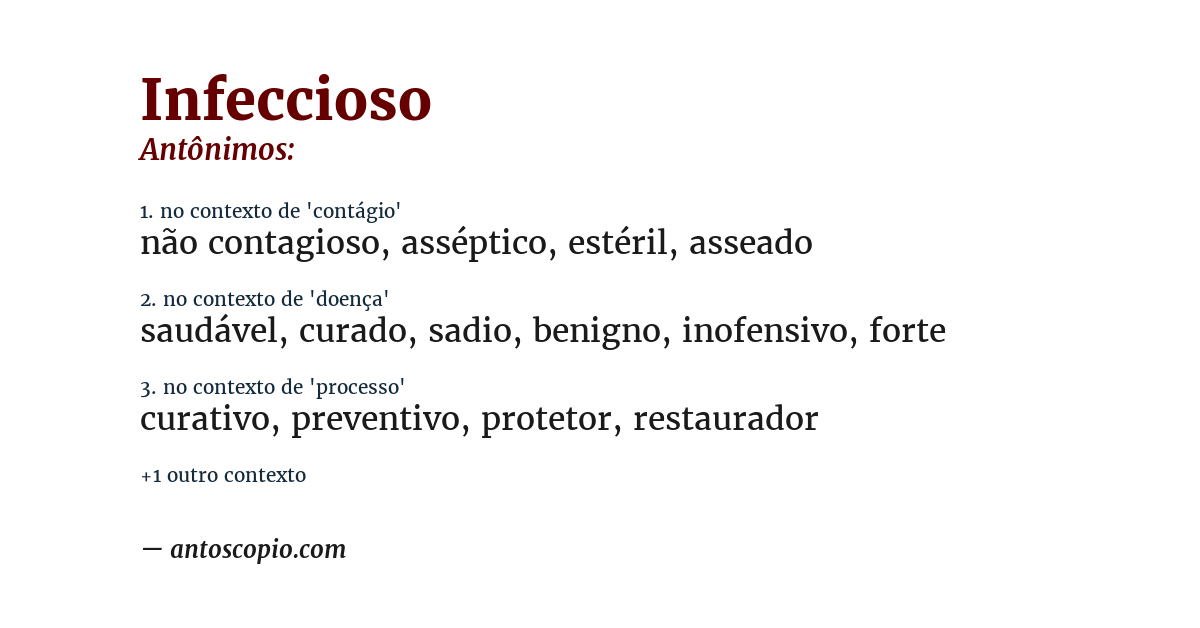 Antônimo de infeccioso