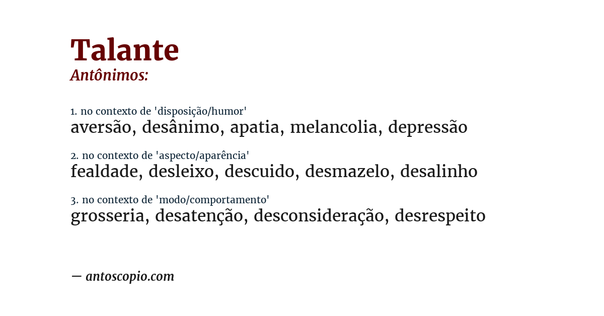 Antônimo de talante