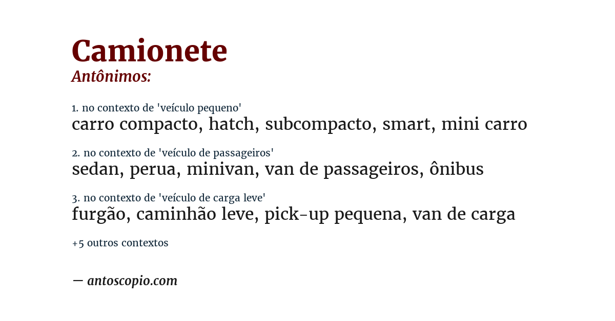 Antônimo de camionete