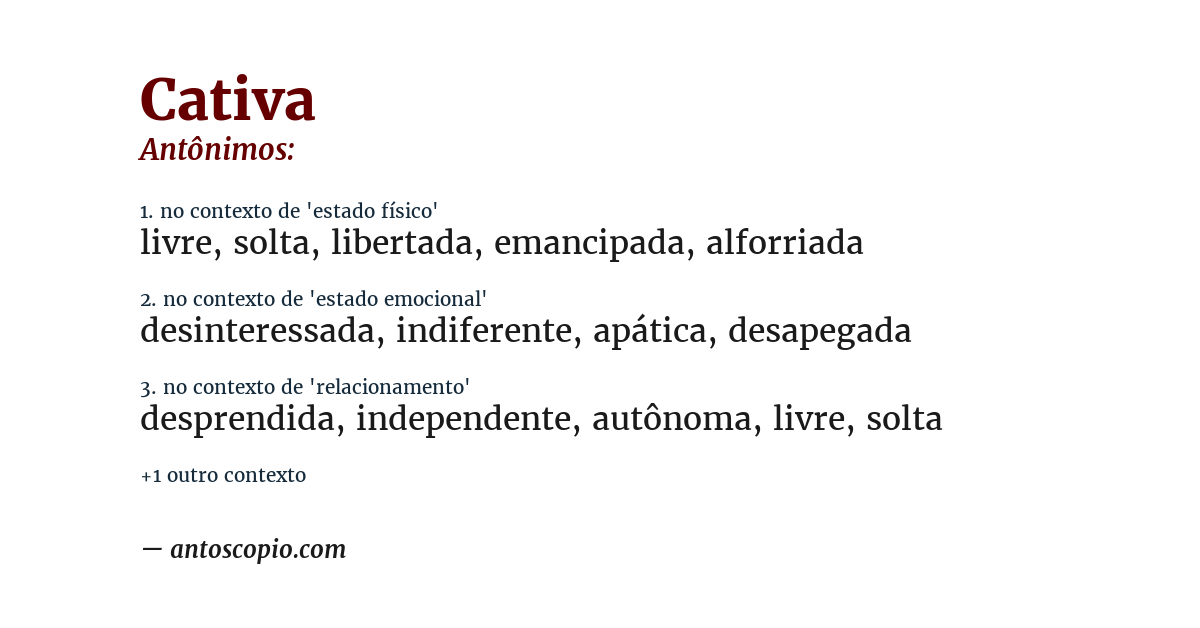 Antônimo de cativa