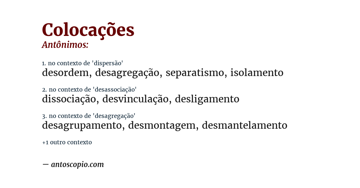 Antônimo de colocações