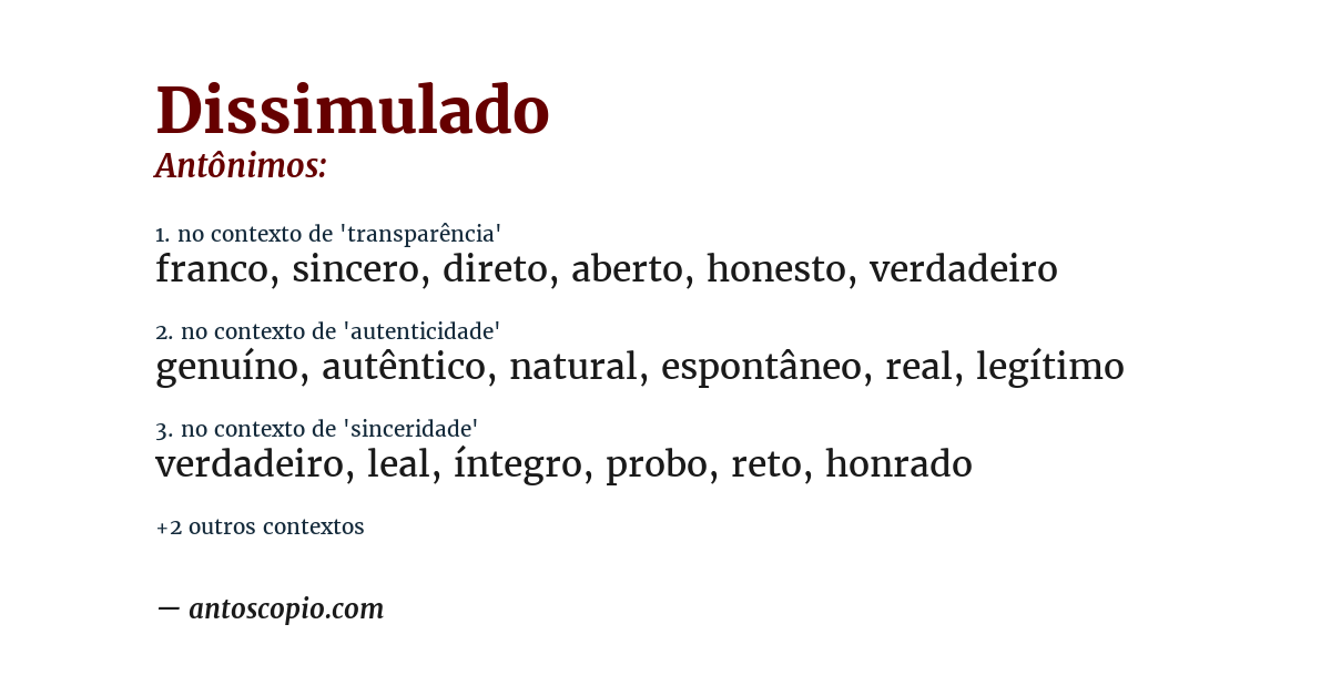 Antônimo de dissimulado
