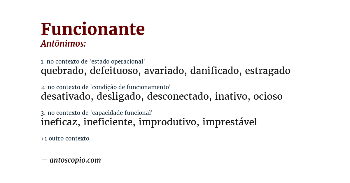 Antônimo de funcionante