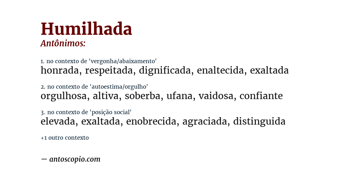 Antônimo de humilhada