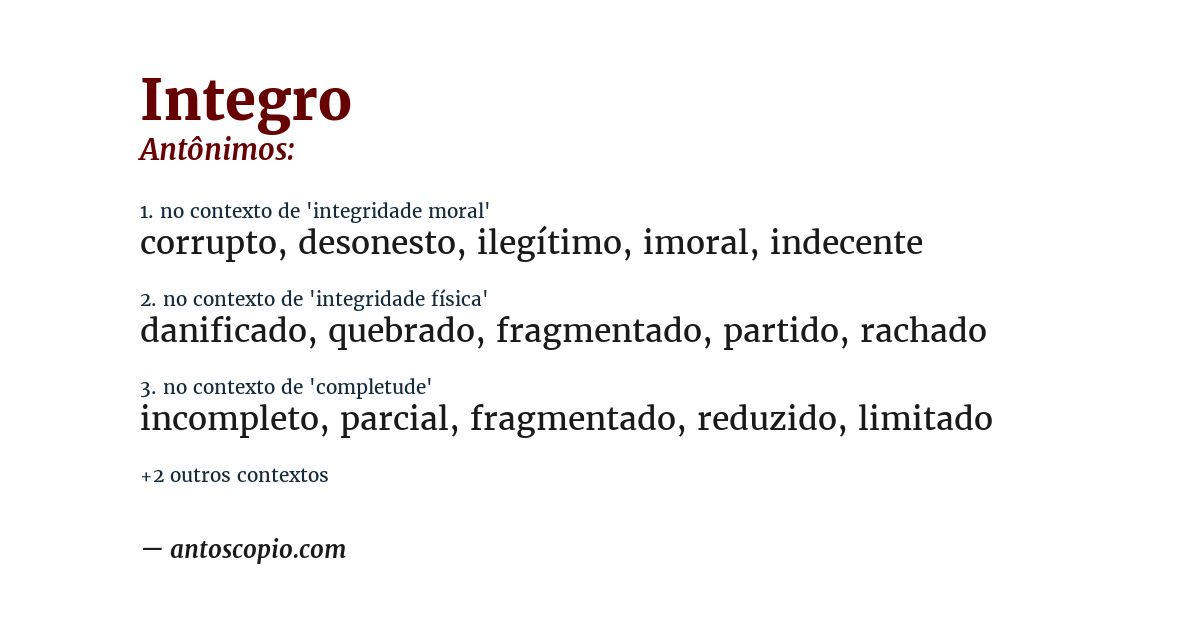 Antônimo de integro