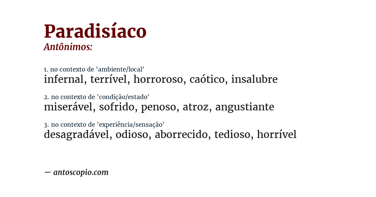 Antônimo de paradisíaco