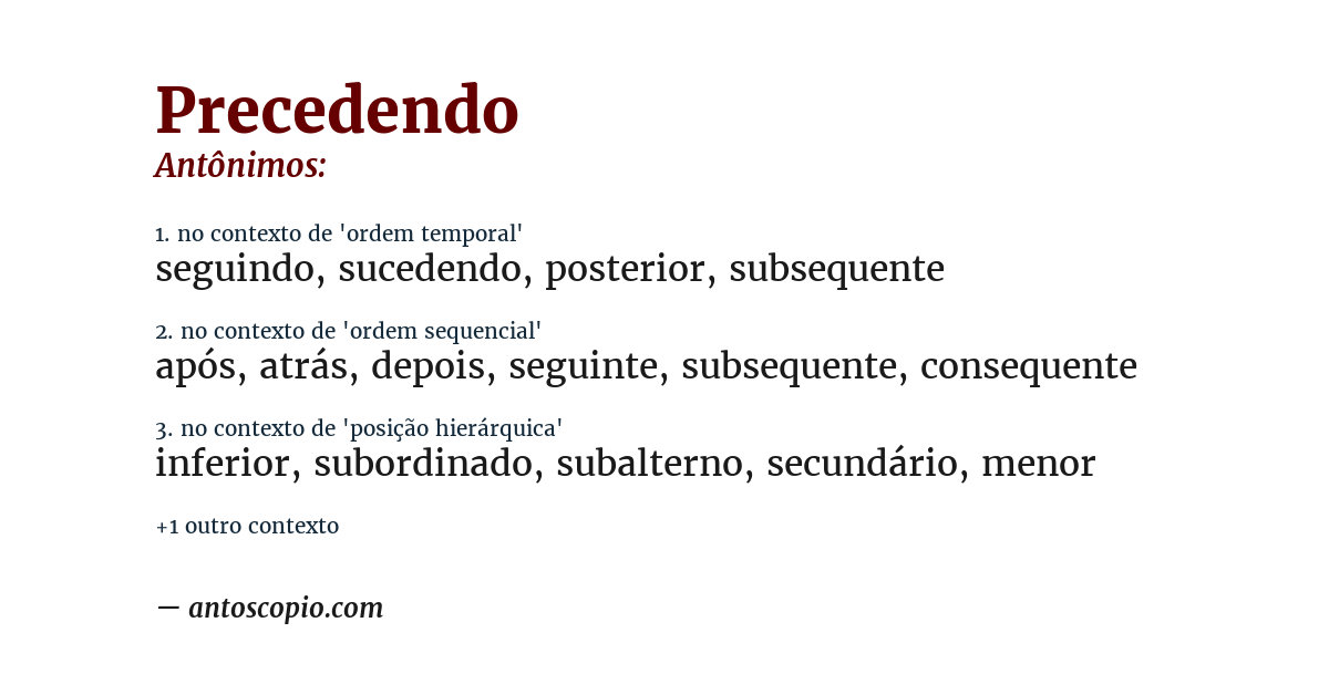 Antônimo de precedendo