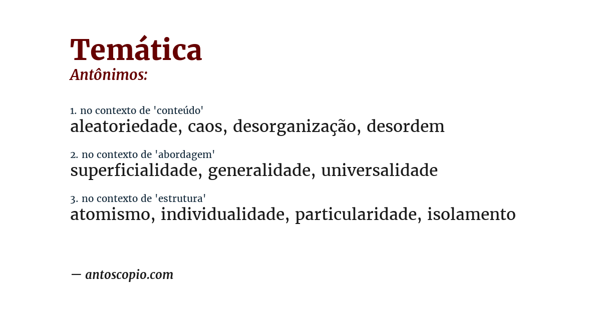 Antônimo de temática