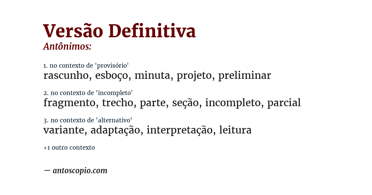 Antônimo de versão definitiva