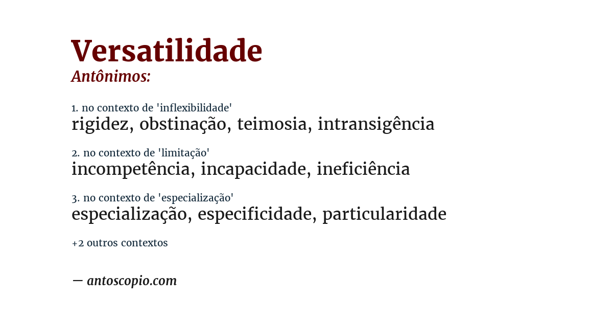 Antônimo de versatilidade