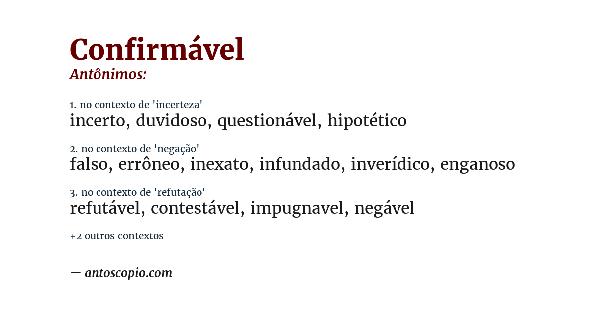 Antônimo de confirmável