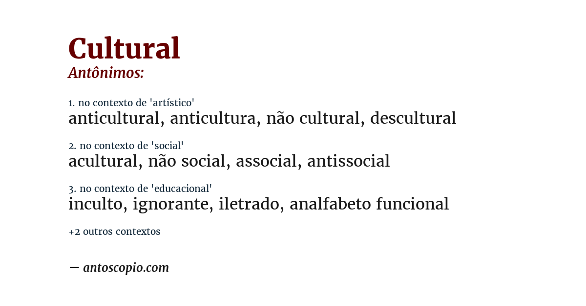 Antônimo de cultural