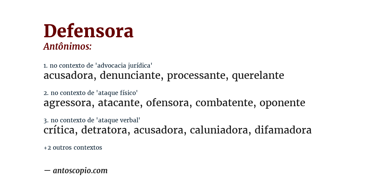 Antônimo de defensora