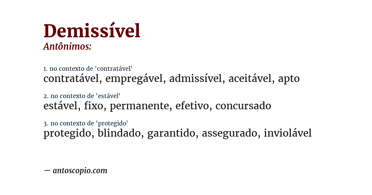 Antônimo de demissível