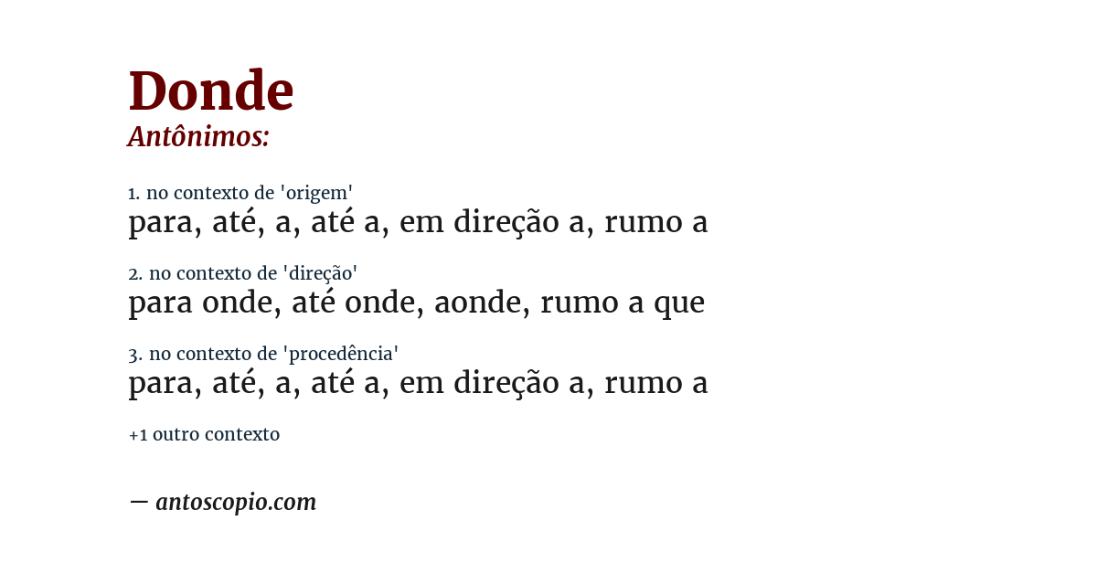 Antônimo de donde
