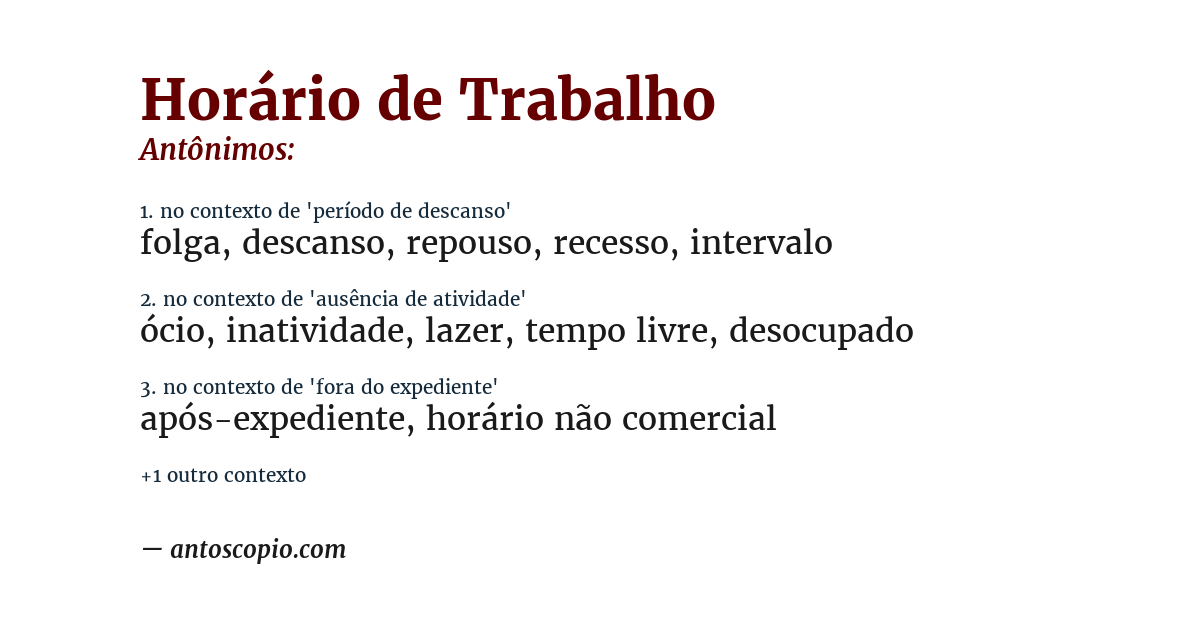 Antônimo de horário de trabalho