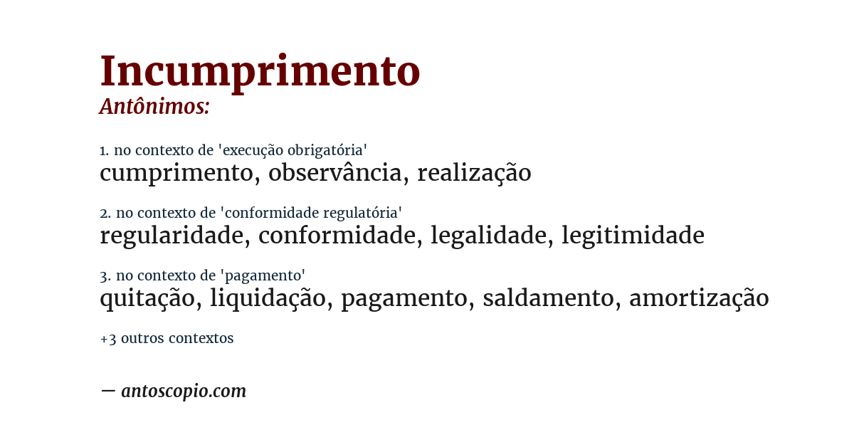 Antônimo de incumprimento