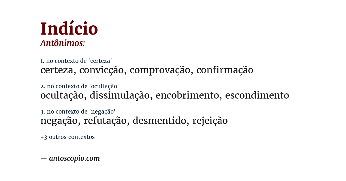 Antônimo de indício