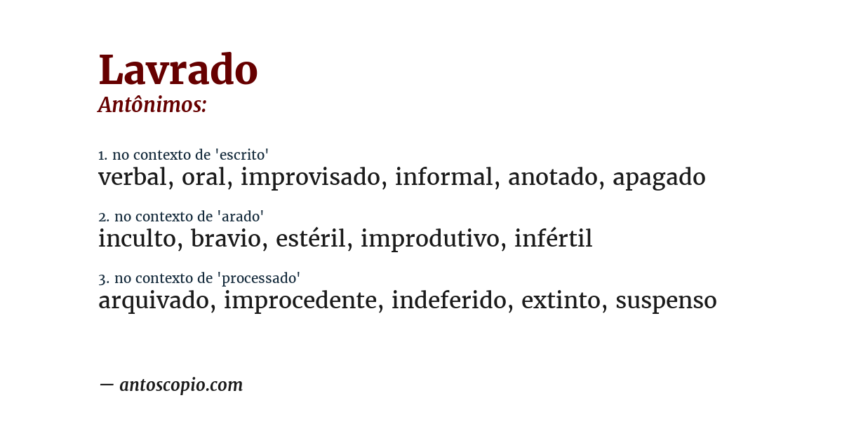 Antônimo de lavrado