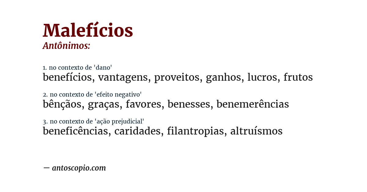 Antônimo de malefícios