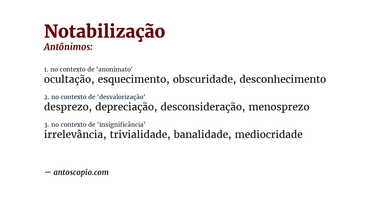 Antônimo de notabilização