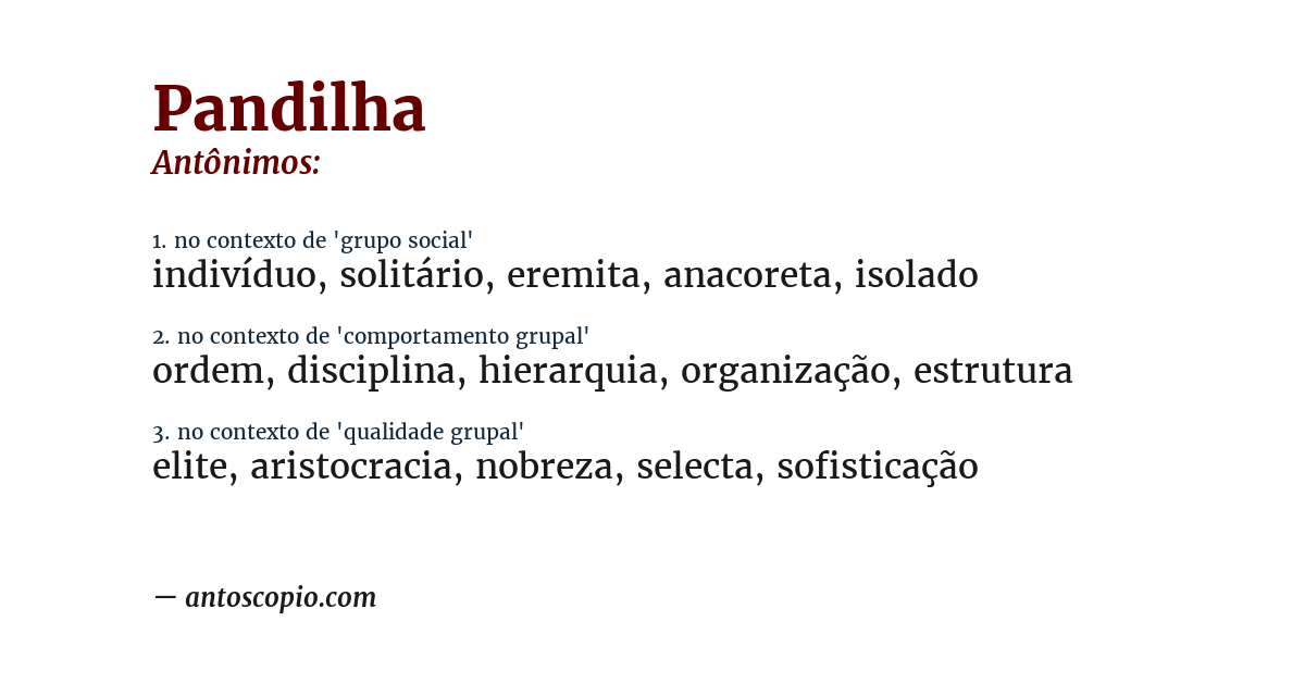 Antônimo de pandilha