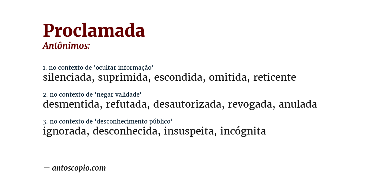 Antônimo de proclamada