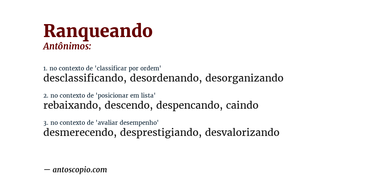 Antônimo de ranqueando