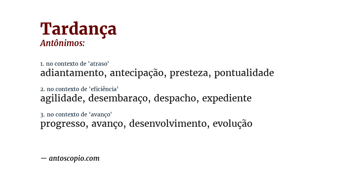 Antônimo de tardança