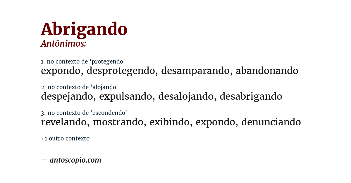 Antônimo de abrigando