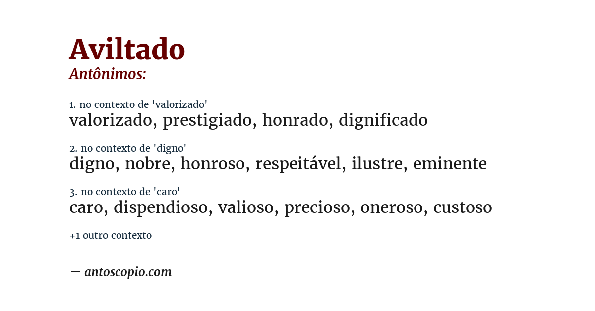 Antônimo de aviltado