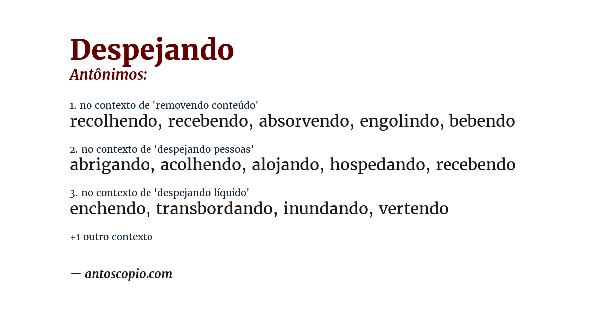 Antônimo de despejando