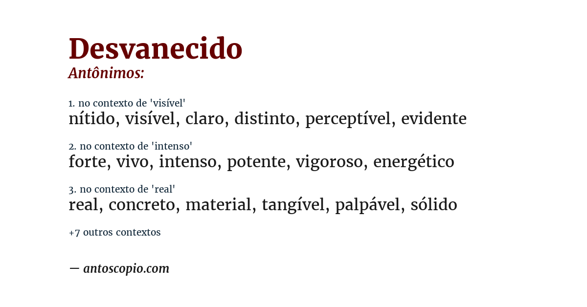 Antônimo de desvanecido