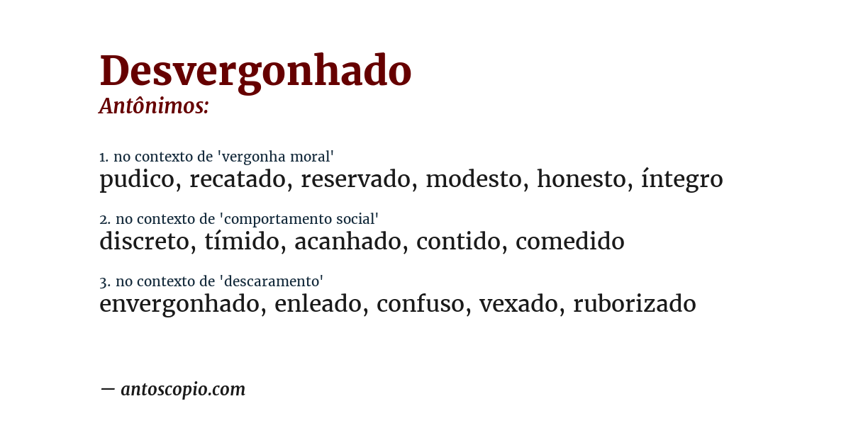 Antônimo de desvergonhado
