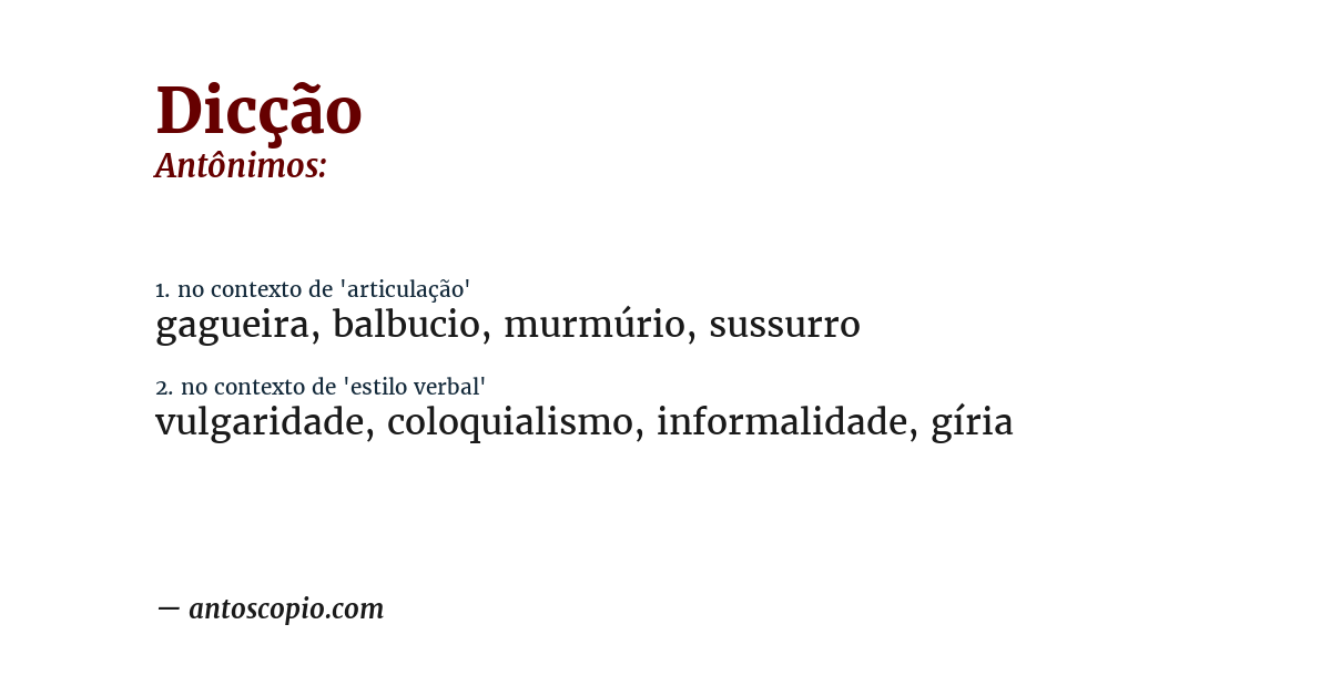 Antônimo de dicção