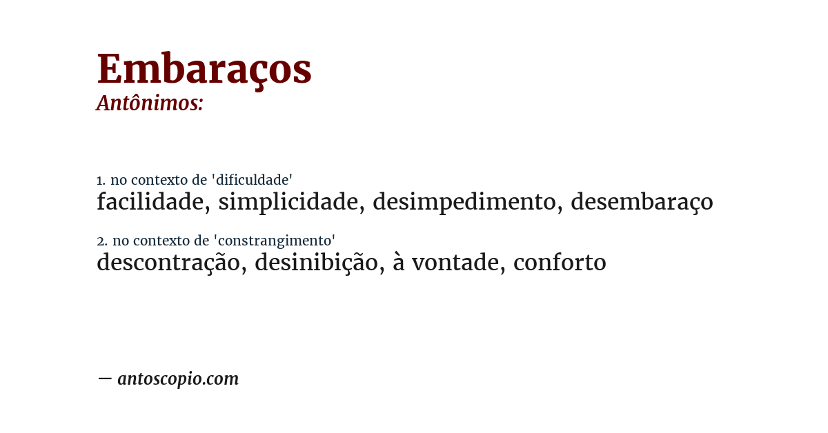 Antônimo de embaraços