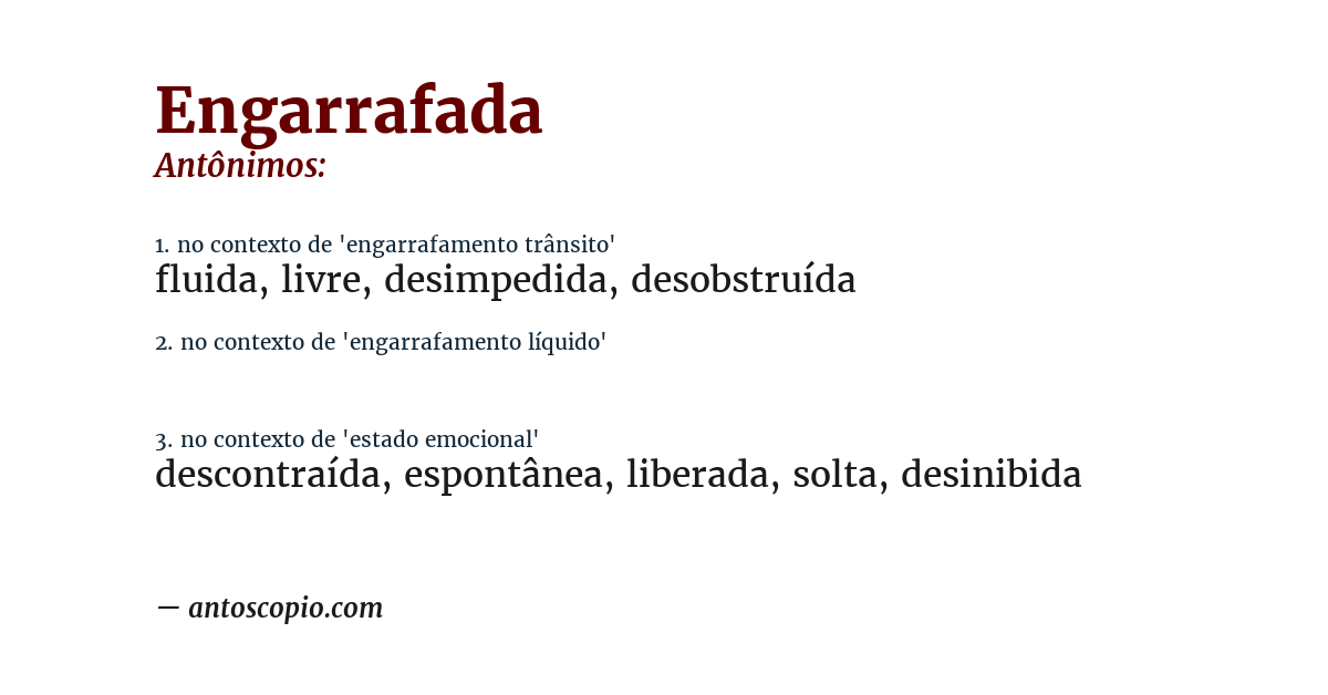 Antônimo de engarrafada