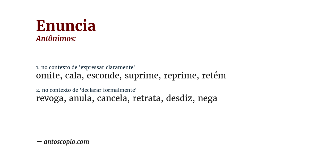 Antônimo de enuncia
