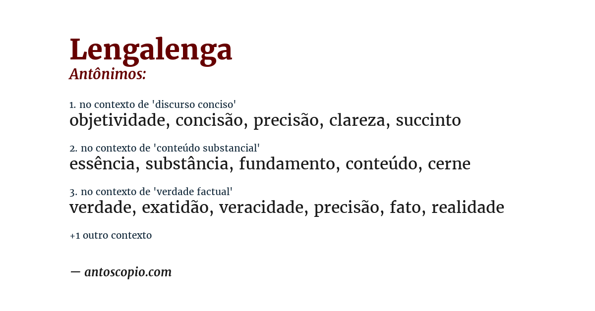 Antônimo de lengalenga