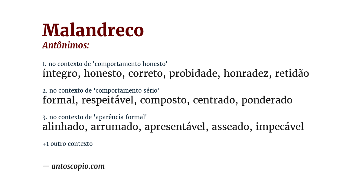 Antônimo de malandreco