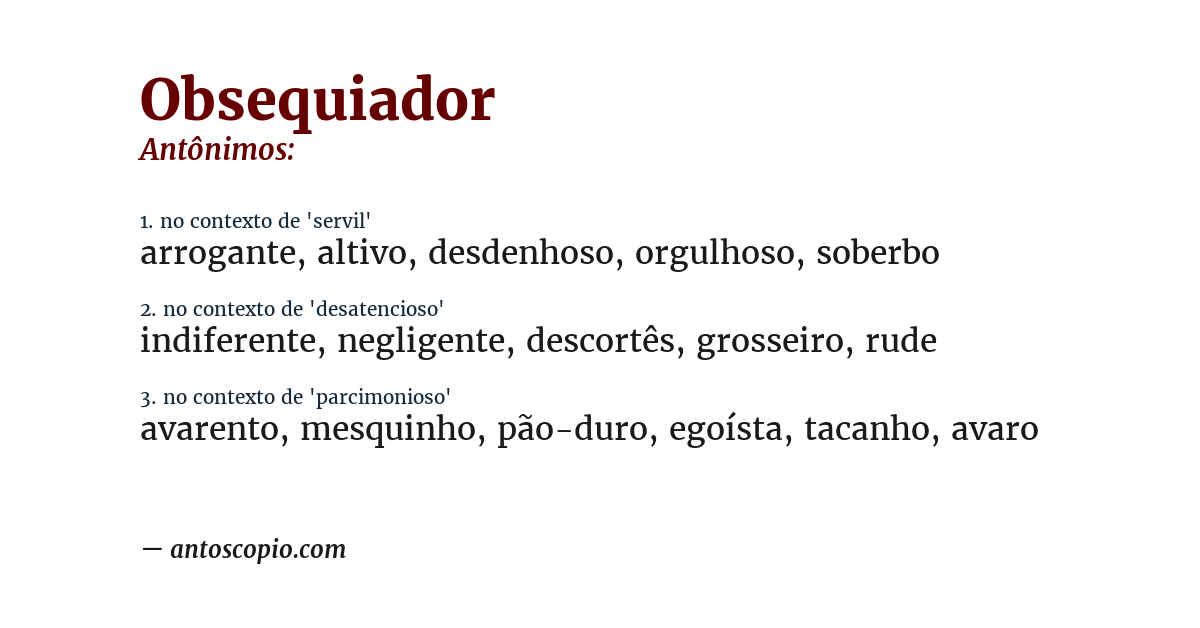 Antônimo de obsequiador