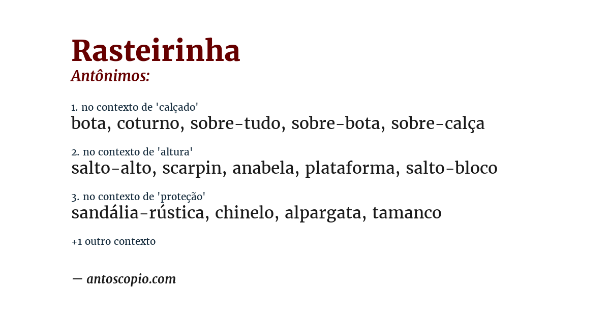 Antônimo de rasteirinha